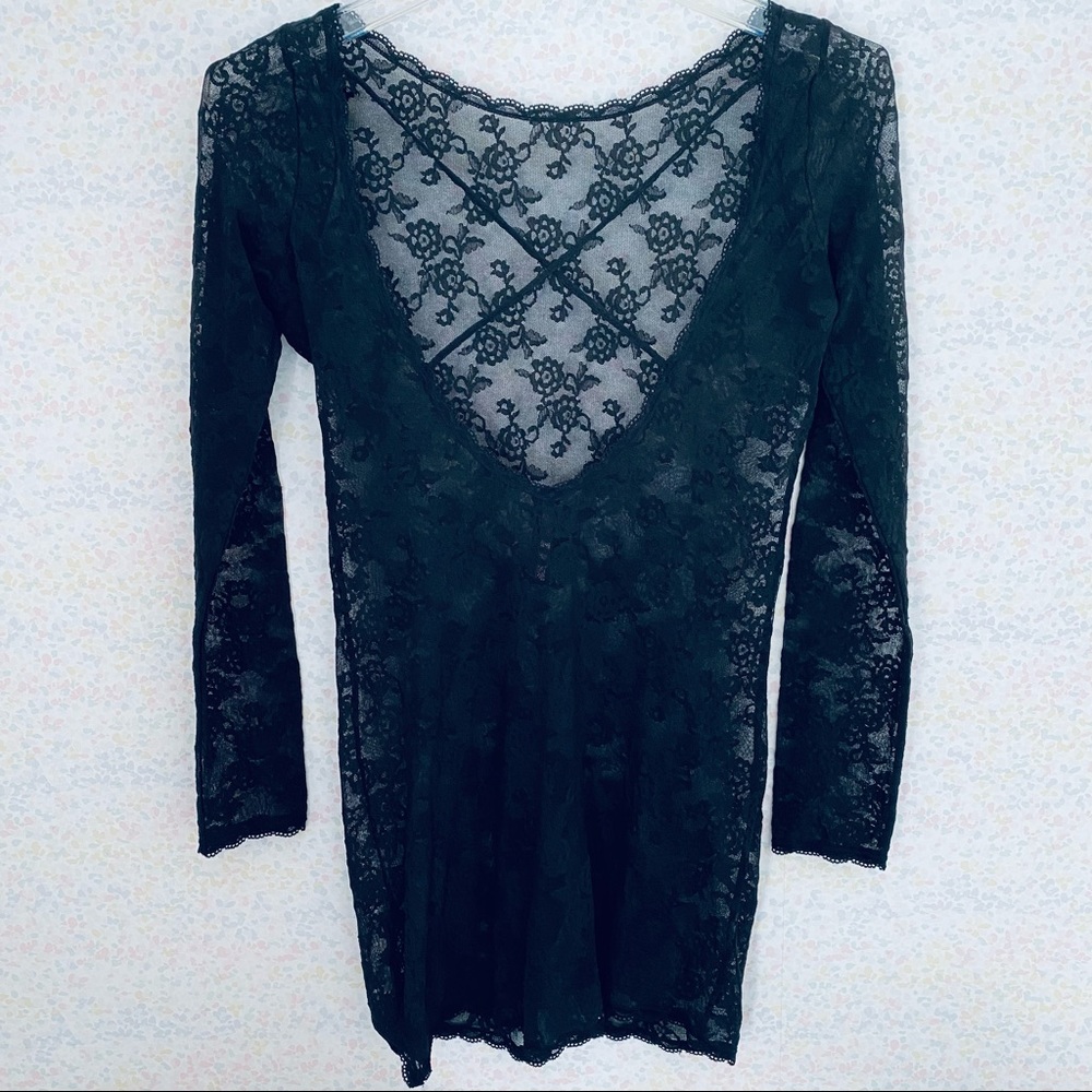 Victoria’s Secret Black Lace Long Sleeve Chemise Size L NWOT